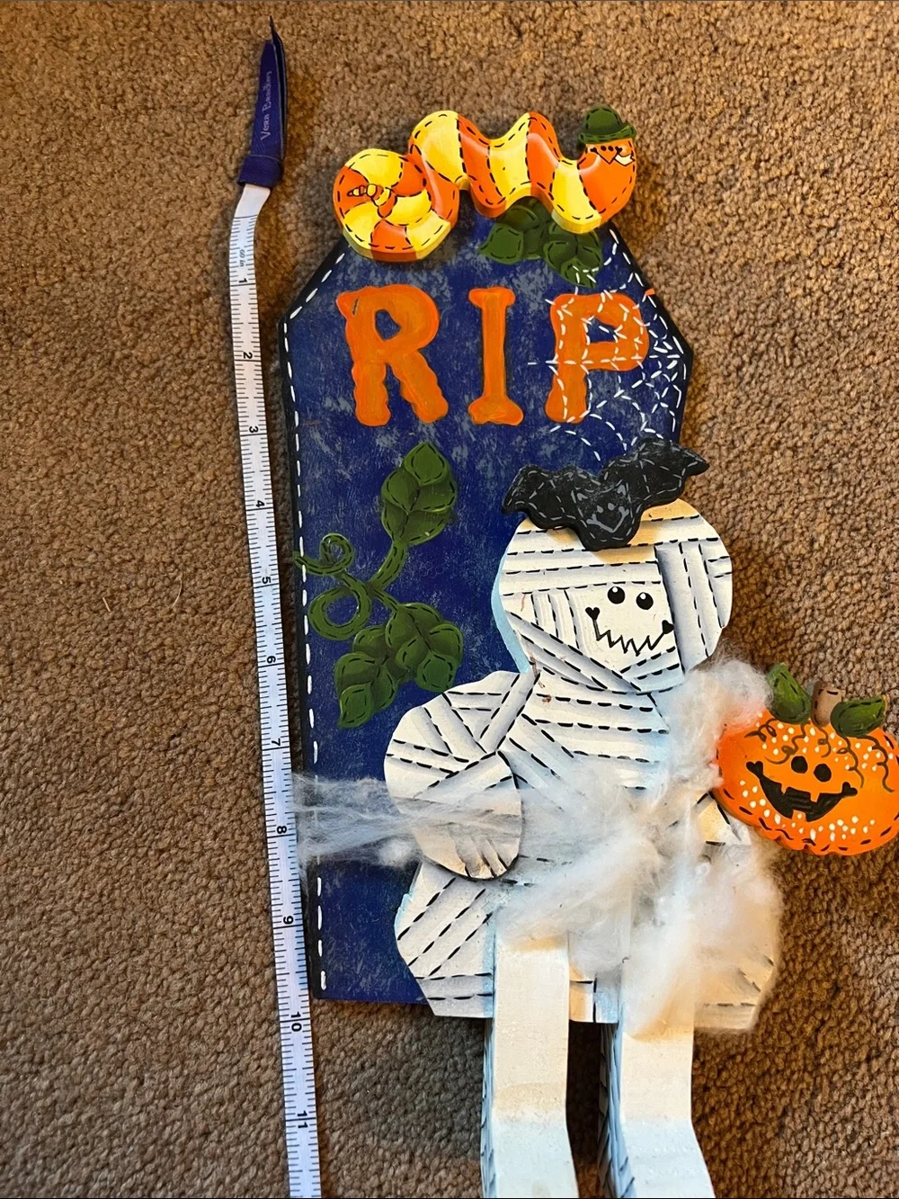 Halloween Mummy & Tombstone Wood Tabletop Décor - Blue, Orange, White
